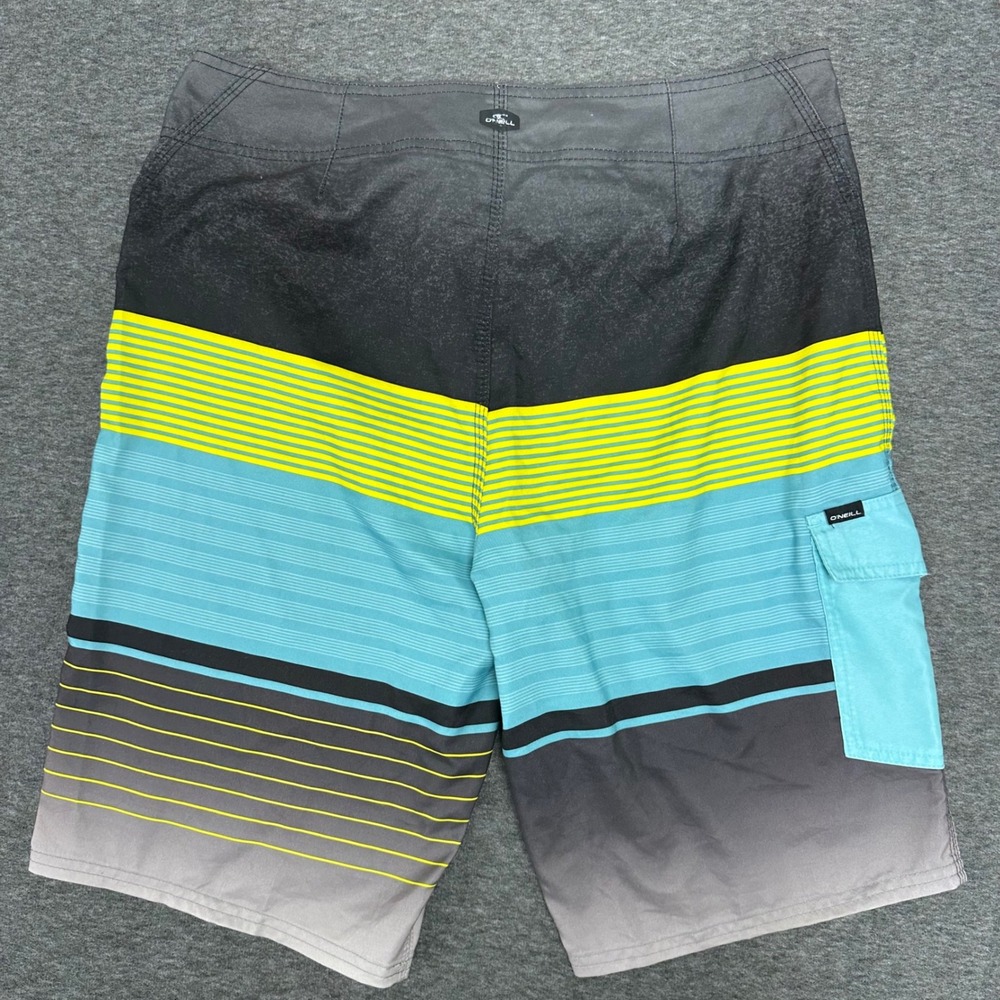 O'Neill Hybrid Swim Black Blue Trunks Striped Board‎ Shorts Beach Surf Size 32 - Picture 2 of 12